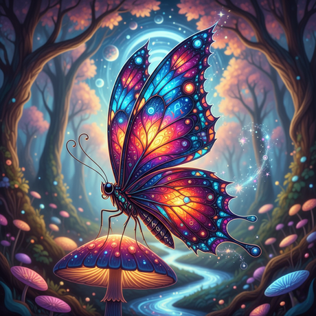 Vibrant Butterfly, Forest Fungi (Diamond Painting) Diamond Painting kit