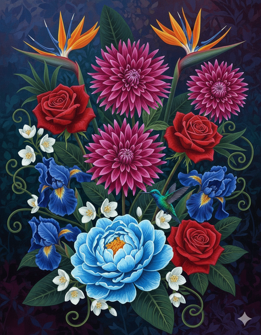 Red Roses and Blue Peony
