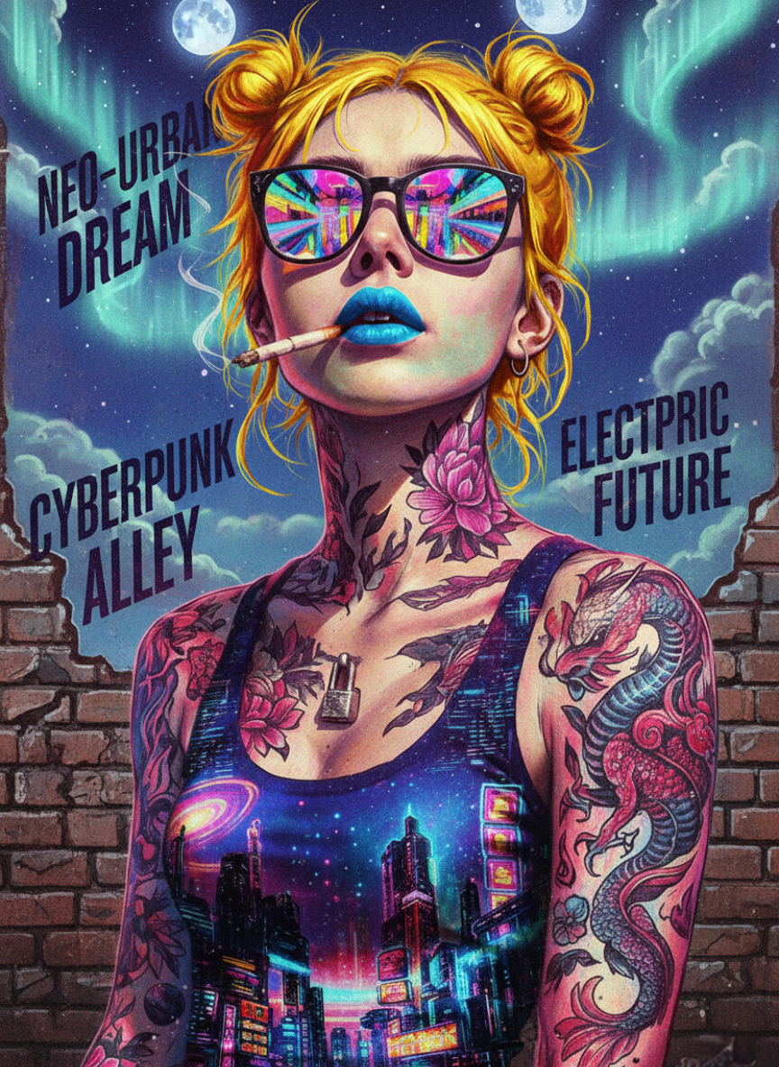 Cyberpunk Girl, Neon Reflection