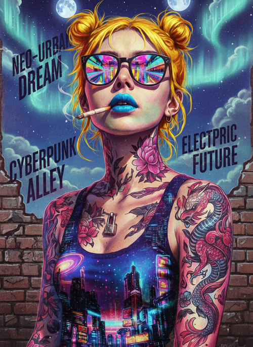 Cyberpunk Girl, Neon Reflection