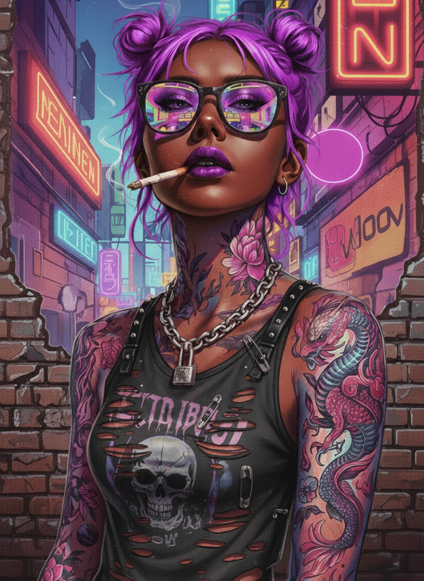 Purple-Haired Punk with Neon
