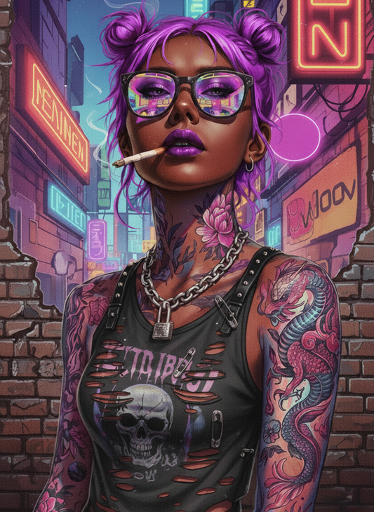 Purple-Haired Punk with Neon