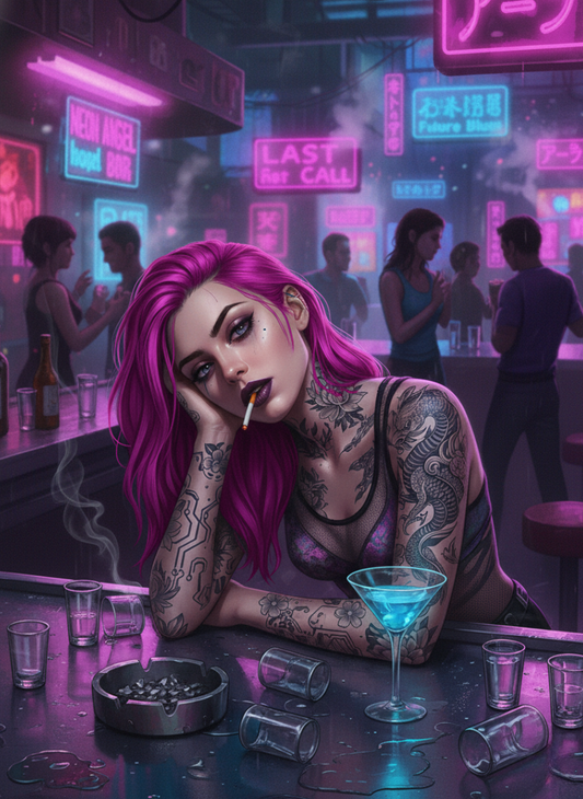 Pink Hair, Neon Angel Bar