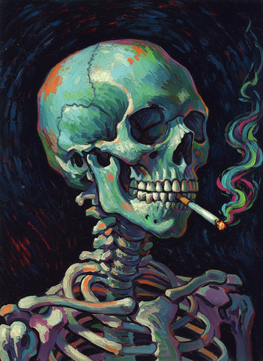 Green Skull with Rainbow Smoke