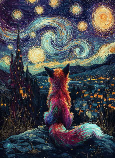 Fox, Starry City View (Diamond Painting) Diamond Painting kit