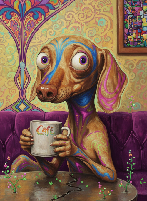 Dog in Psychedelic Cafe