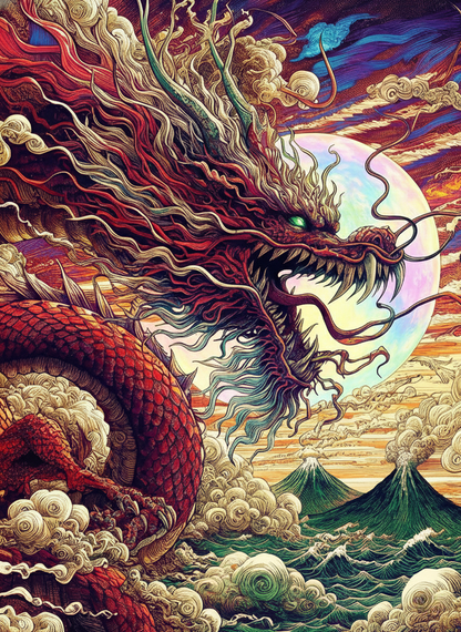 Crimson Sky Dragon (100 Color Diamond Painting)