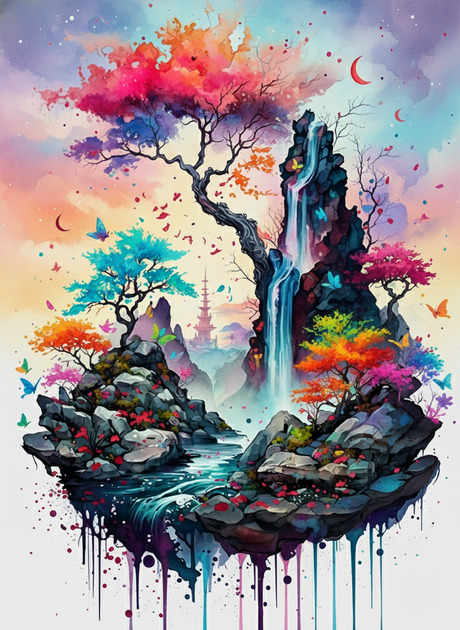 Sky Island, Colorful Trees (Diamond Painting) Diamond Painting kit