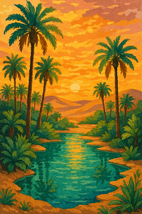 Palm Oasis At Sunset (Diamond Painting) Diamond Painting kit