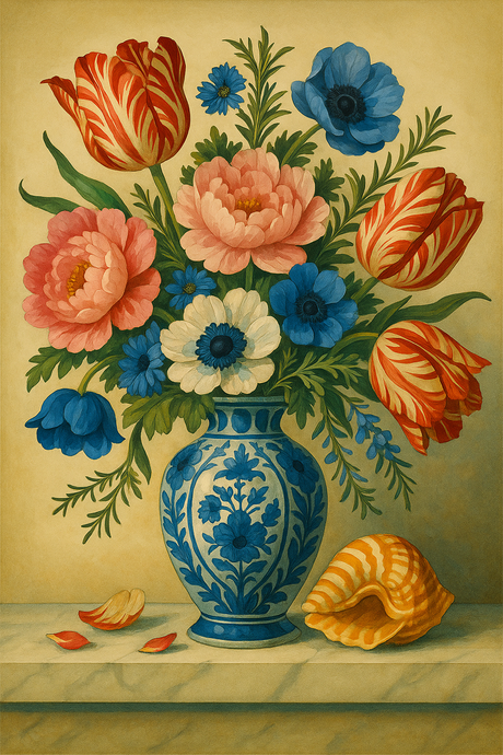 Tulips and Anemones in Delft Vase (Diamond Painting) Diamond Painting kit