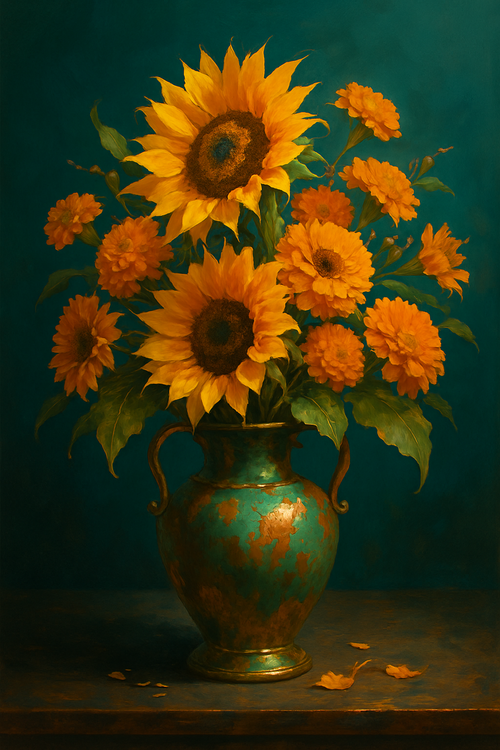 Verdigris Sunflowers