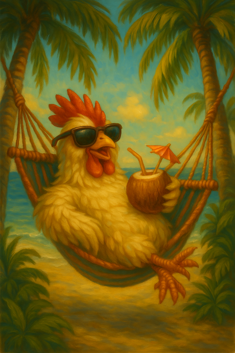 Vacation Chicken in a Hammock (Diamond Painting) Diamond Painting kit