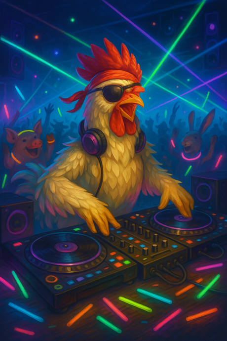 DJ Chicken in a Neon Club (Diamond Painting) Diamond Painting kit
