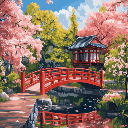 Sakura Temple, Water Reflection (Board Canvas)