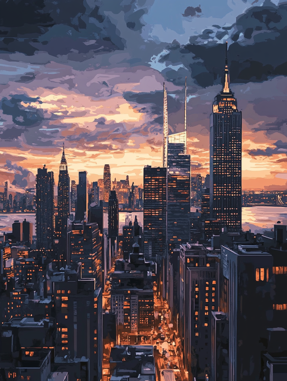NYC Skyline, Orange Dusk