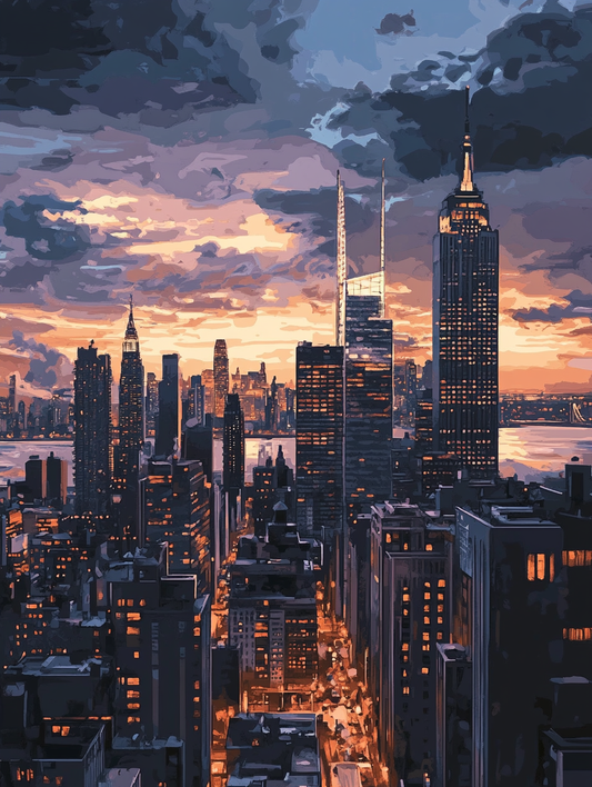 NYC Skyline, Orange Dusk (Board Canvas)