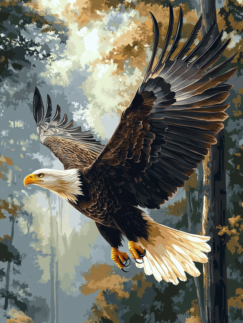 Eagle Portrait, Sunlight Trees