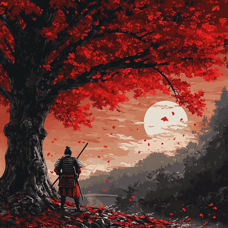 Samurai, Crimson Maple Moon (Diamond Painting) Diamond Painting kit