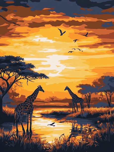 Giraffes, Golden Savannah Sunset (Board Canvas) Paint by Numbers kit
