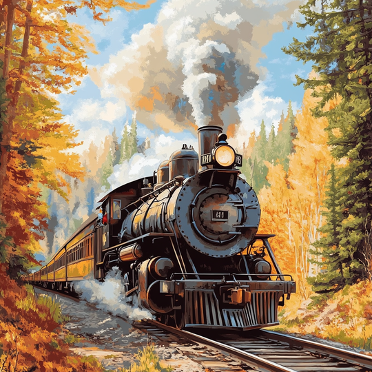 Steam Train, Autumn Forest (Board Canvas)