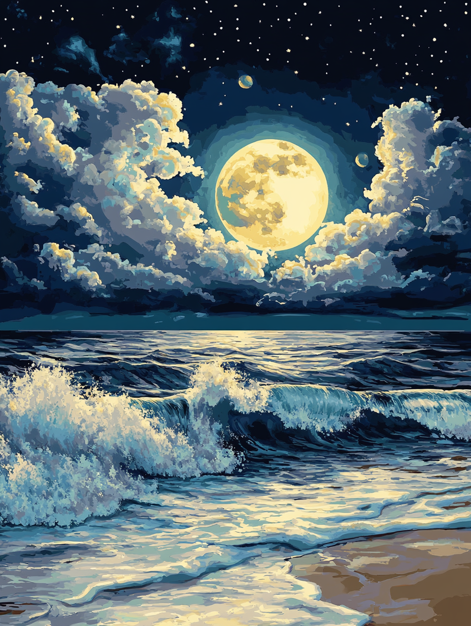 Full Moon, Crashing Waves