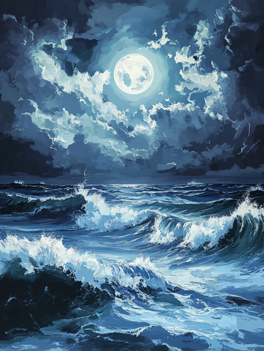Ocean Tempest at Midnight (Board Canvas)
