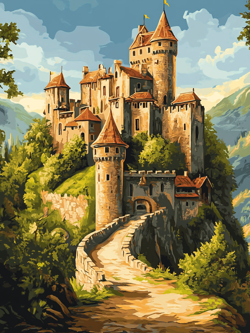 Hilltop Castle, Stone Path (Board Canvas)