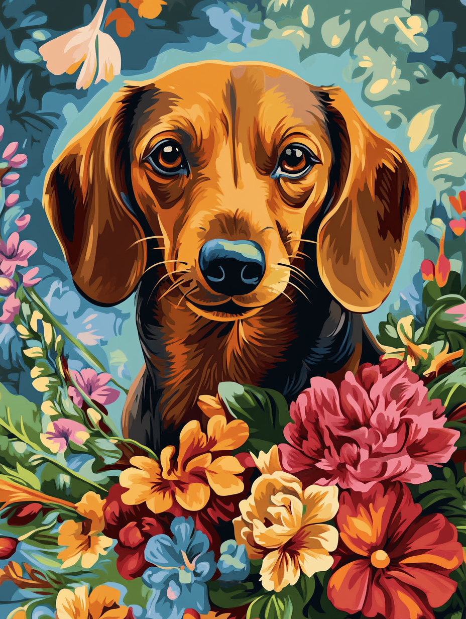 Dog Portrait, Vibrant Bloom (Board Canvas)
