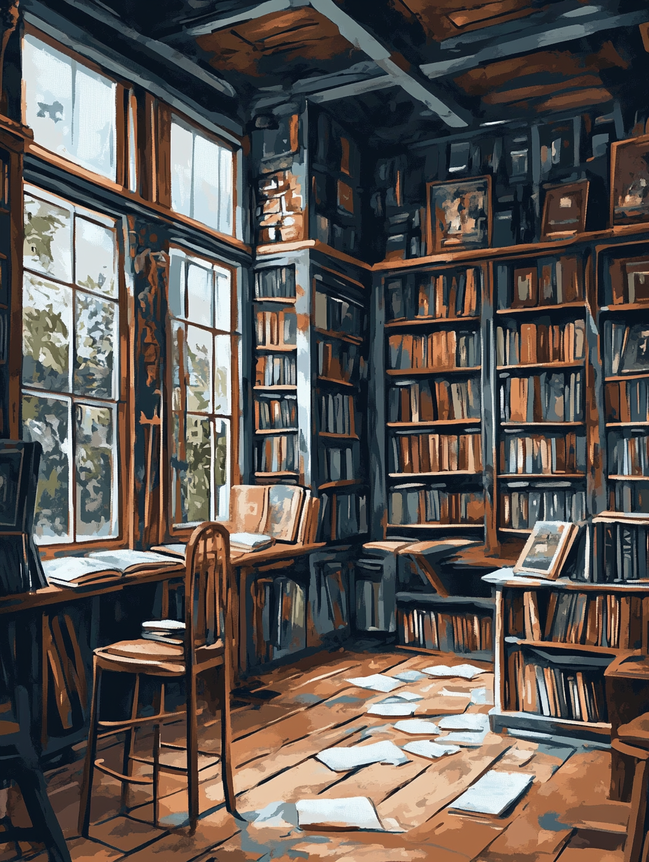 Old Library, Scattered Pages (Board Canvas)