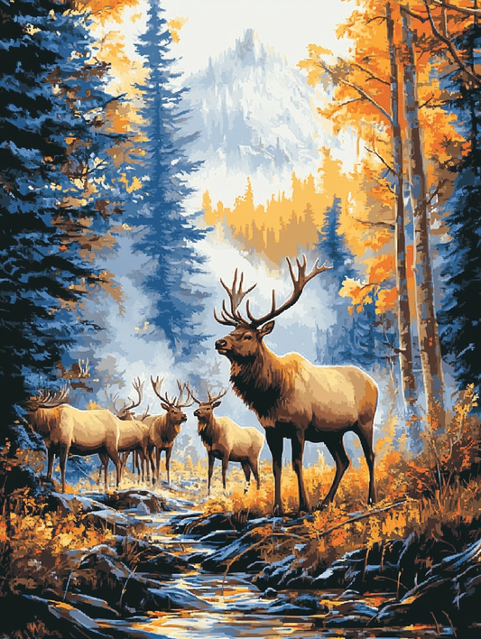 Golden Elk in Fall Woods