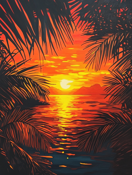 Tropical Sunset, Palm Frame (Board Canvas)