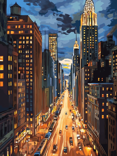 Downtown Warm City Glow (Board Canvas)