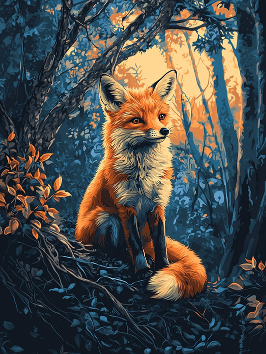 Fox in Blue Woods (Board Canvas)