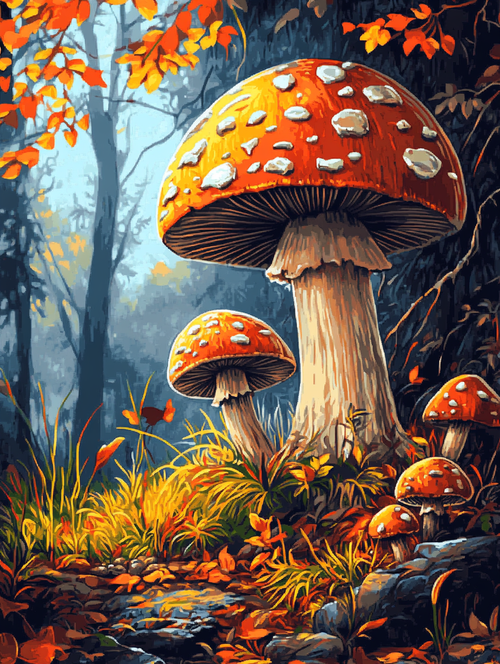 Giant Toadstools, Autumn Woods (Board Canvas)