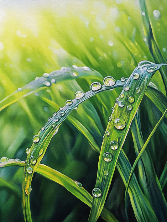 Dew on Green Grass, Sunlight (Board Canvas)