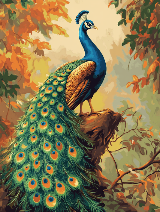 Peacock in Autumn Light (Board Canvas)