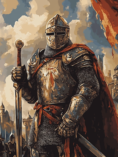 Knight with Red Cloak (Board Canvas)