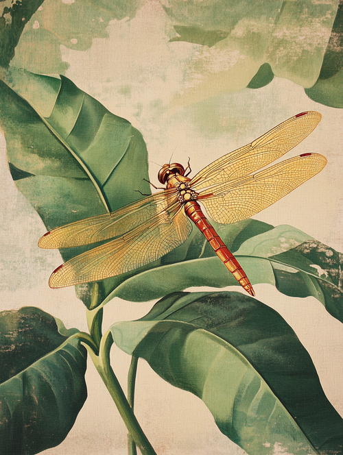 Dragonfly Resting on Foliage (Board Canvas)