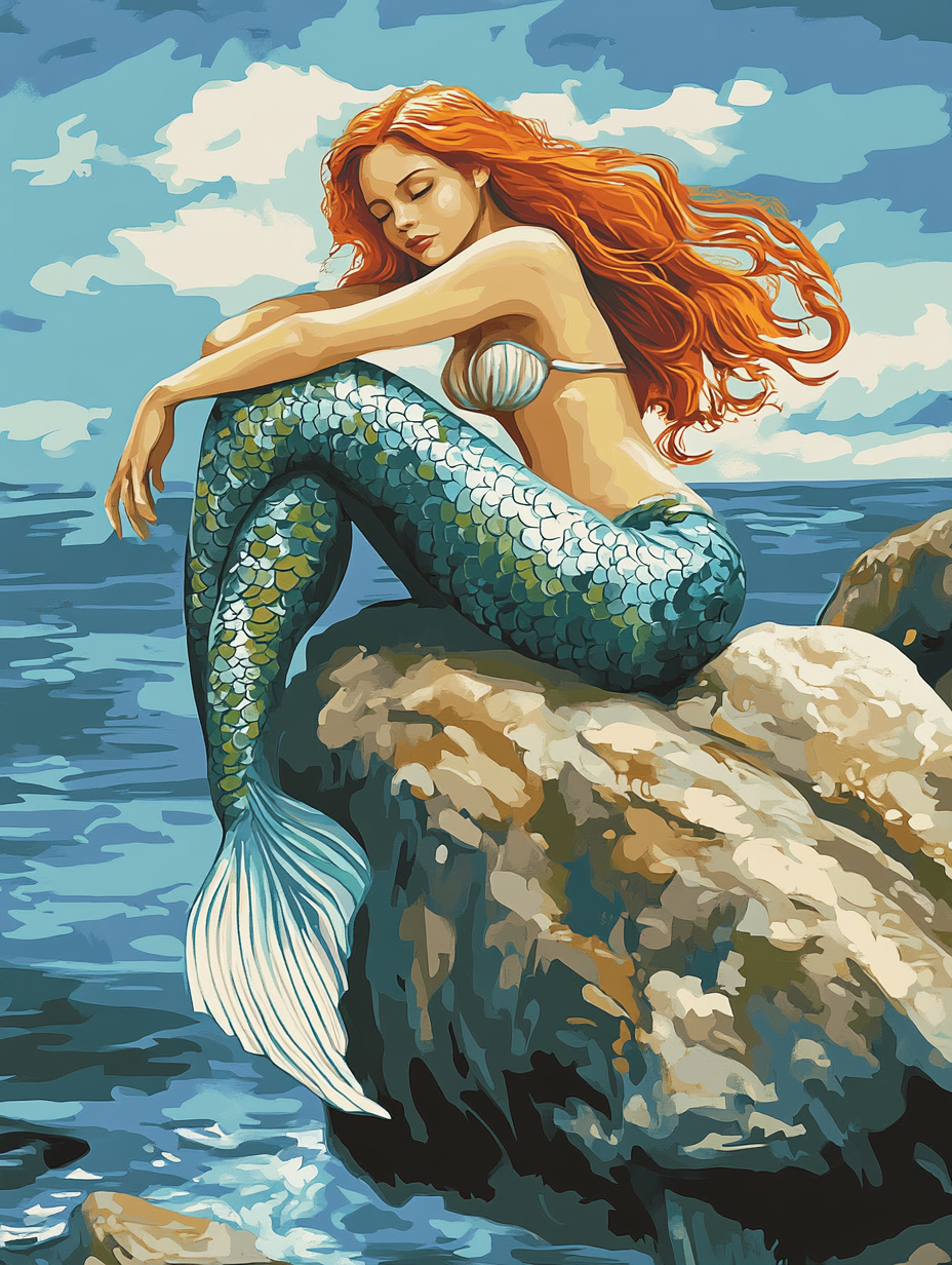 Mermaid, Sunbathing on Rocks