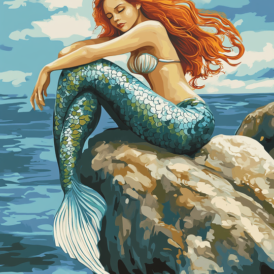 Mermaid, Sunbathing on Rocks (Board Canvas)