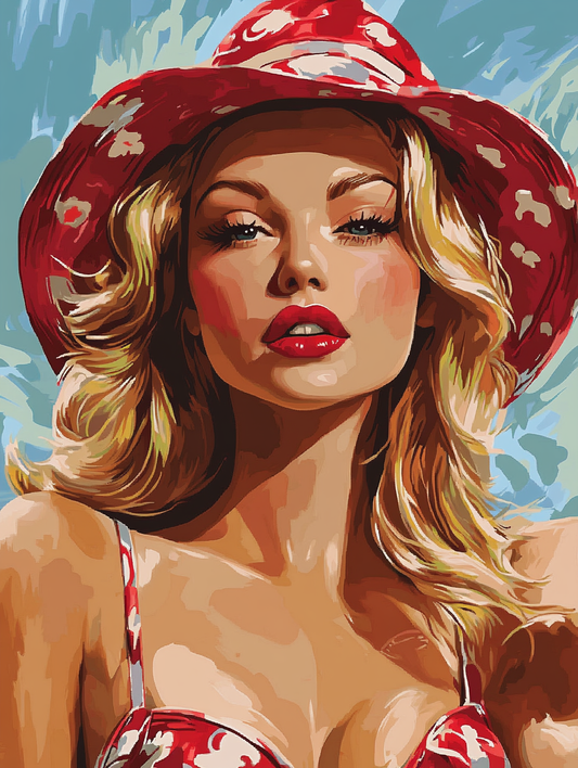 Blonde, Red Hat, & Summer Sun (Board Canvas)