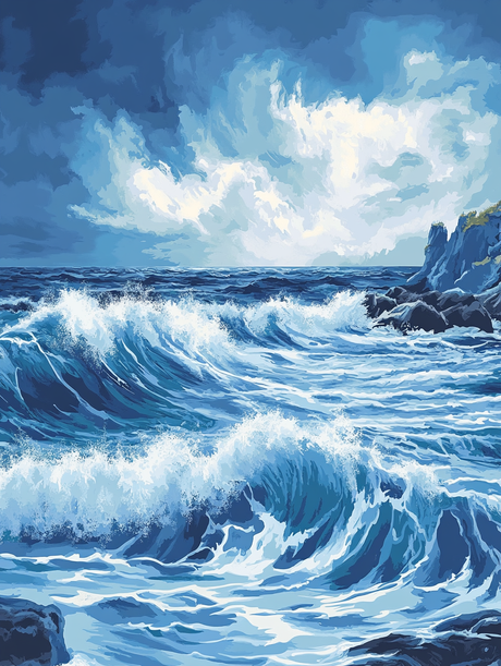 Crashing Waves, Stormy Sky (Diamond Painting) Diamond Painting kit