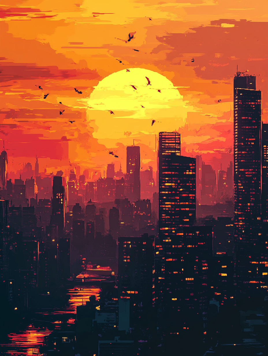City Silhouette, Orange Sun (Diamond Painting) Diamond Painting kit