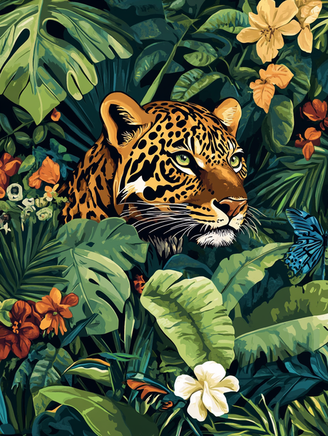 Leopard, White Flower Glare (Board Canvas) Paint by Numbers kit