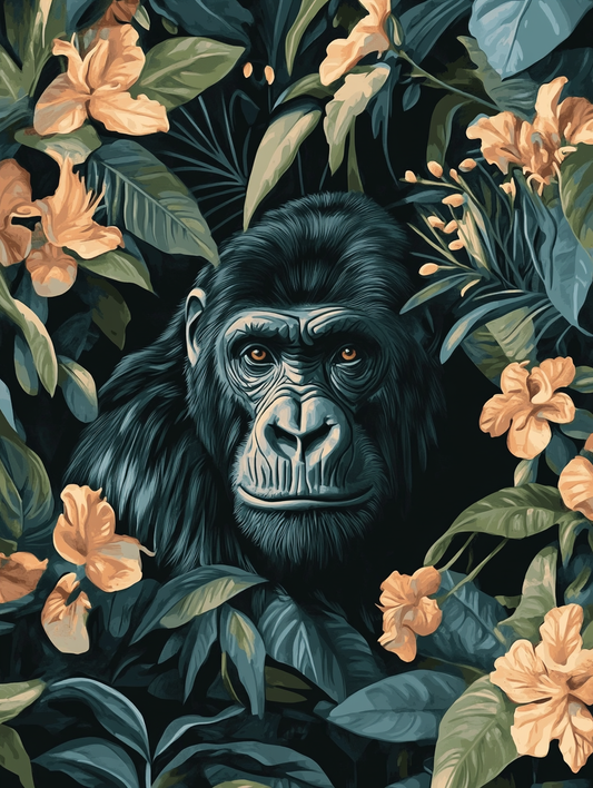 Gorilla, Orange Tropical Bloom (Board Canvas)