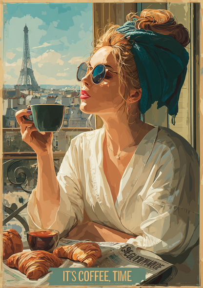Lady, Coffee, Eiffel Tower View