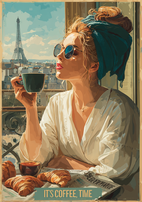 Lady, Coffee, Eiffel Tower View (Diamond Painting) Diamond Painting kit