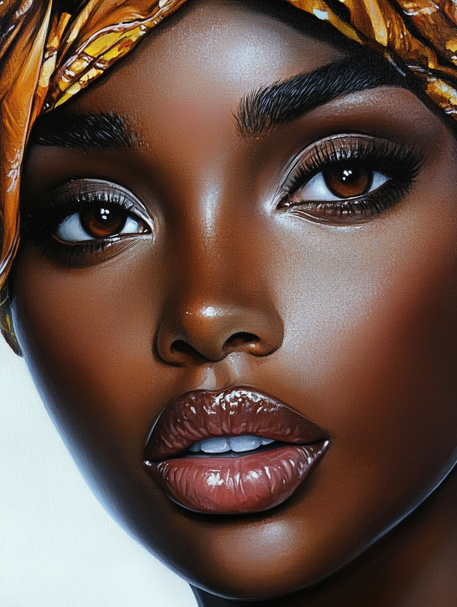 Woman Gold Headwrap Portrait (Board Canvas)