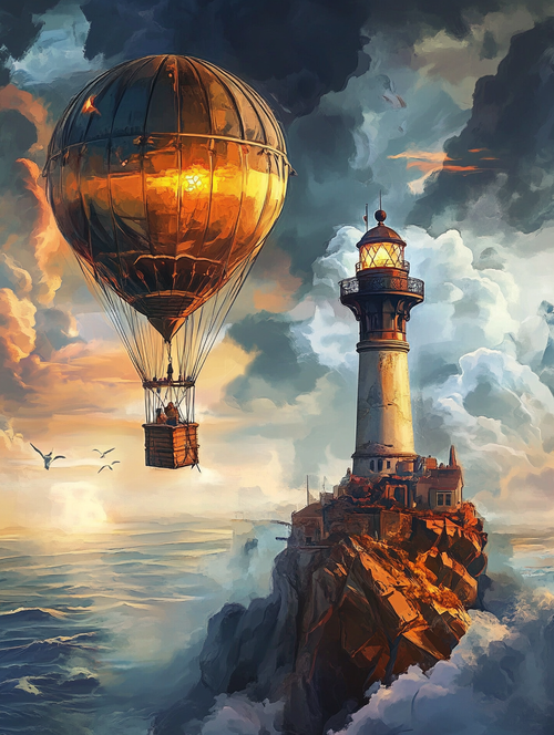 Steampunk Lighthouse Sunset
