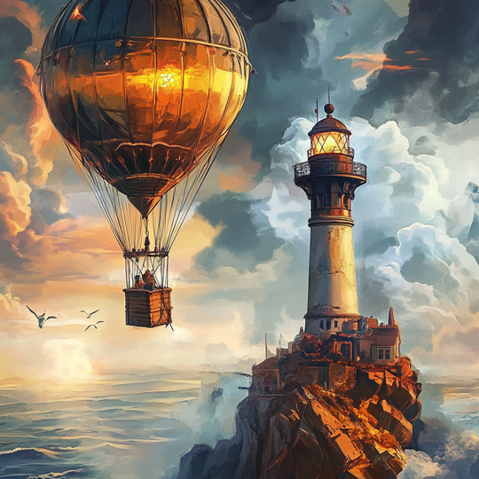 Steampunk Lighthouse Sunset (Board Canvas)